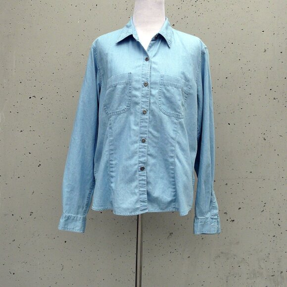 LIZ CLAIBORNE blue chambray / denim button-up shirt, medium, Philippines - Picture 1 of 8